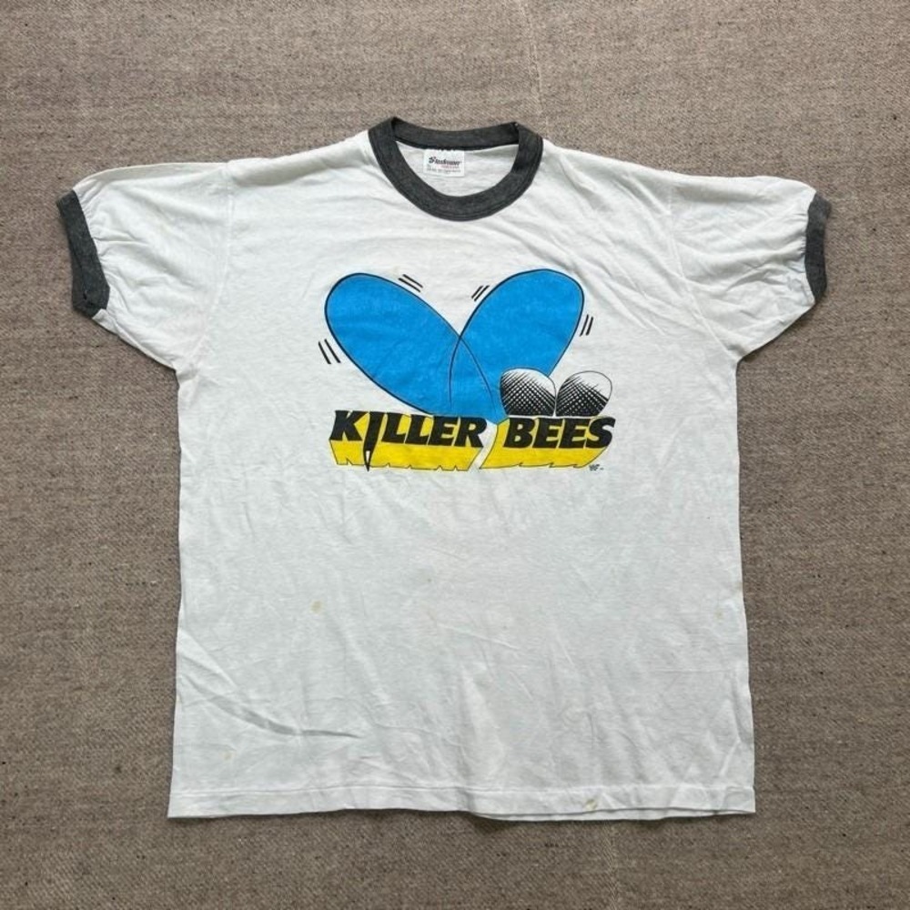 Vintage Killer Bees Shirt Mens XL White 1980s WWE Ringer